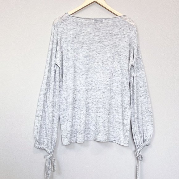Zara Heather Gray Long Bow Tie Strap Cuff Balloon Sleeves Light Weight Sweater S - Picture 6 of 11